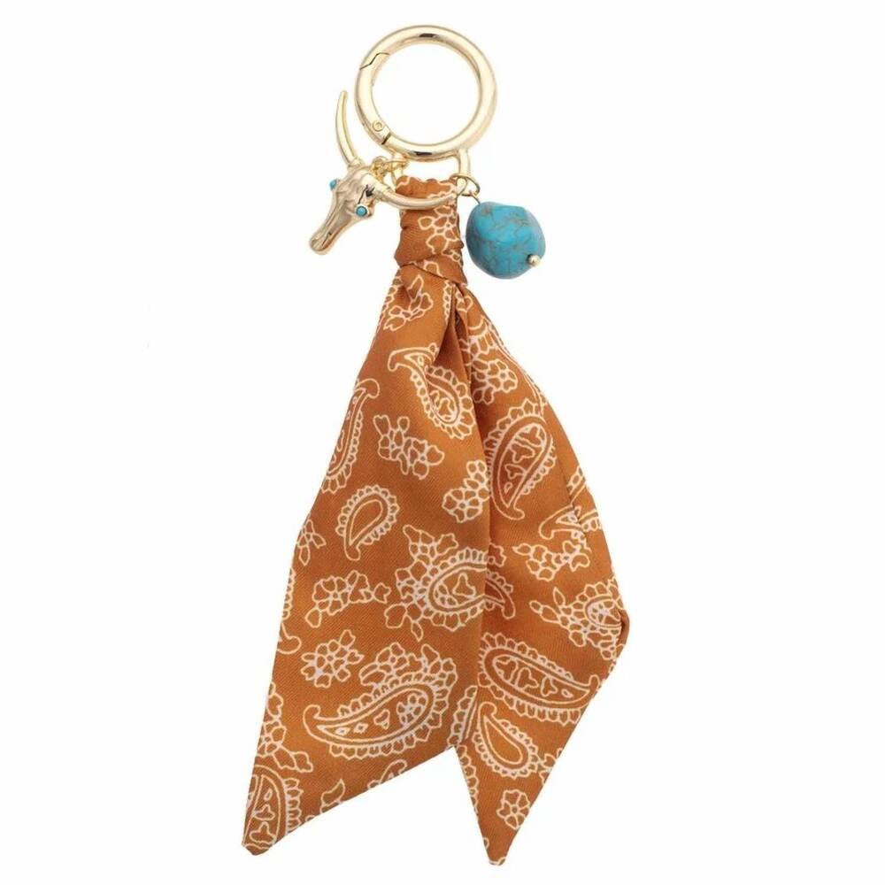 NEW CANVAS STYLE women's western cowgirl steer skull bandana bag charm in burnt